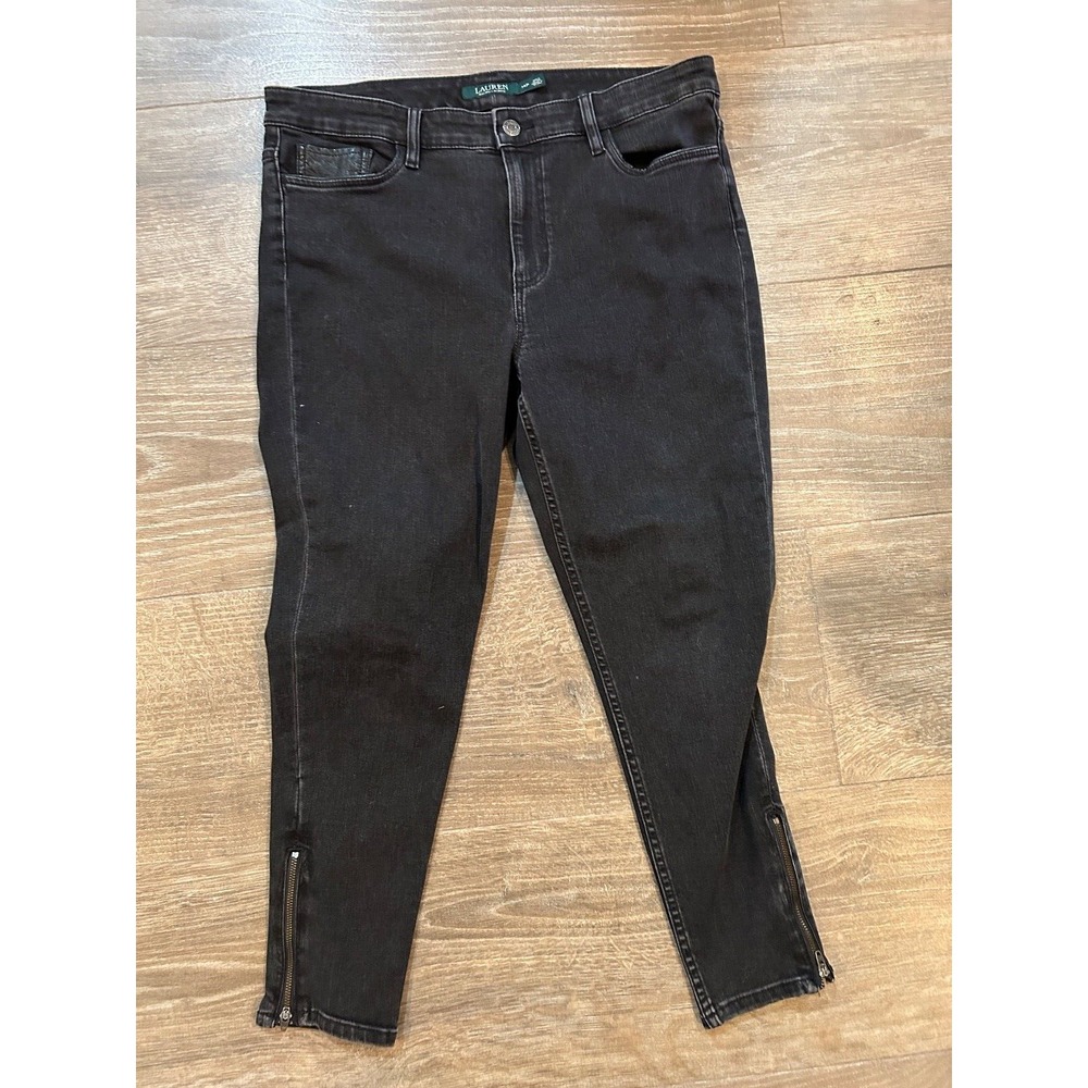 Lauren Ralph Lauren Straight Black Ankle Zip Jeans Womens Petites 14P